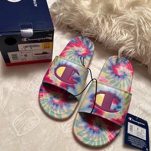 NEW CHAMPION MEGA SLIDE TIE DYE FUCHSIA PINK WOMEN’S